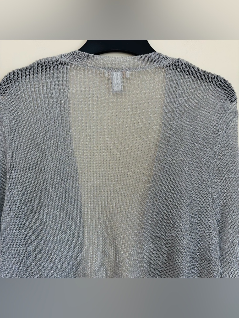 Chico's preppy slouchy silver metallic open front short sleeve crop cardigan L - Picture 9 of 15